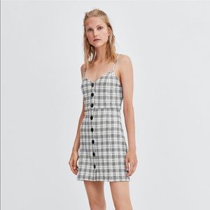 ZARA Ecru A Line Plaid dress XS